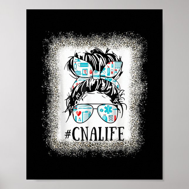 CNA Nurse Life Leopard Messy Bun Healthcare Life Poster (Framsidan)