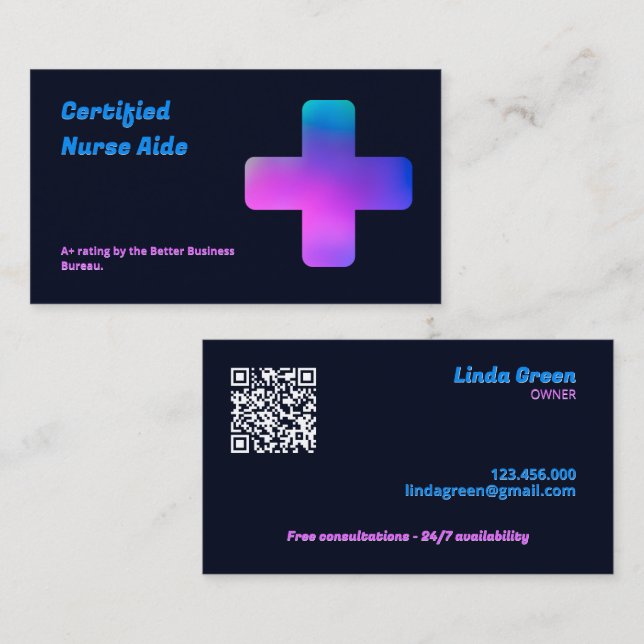 CNA Nursing QR Visitkort (Fram/baksida)