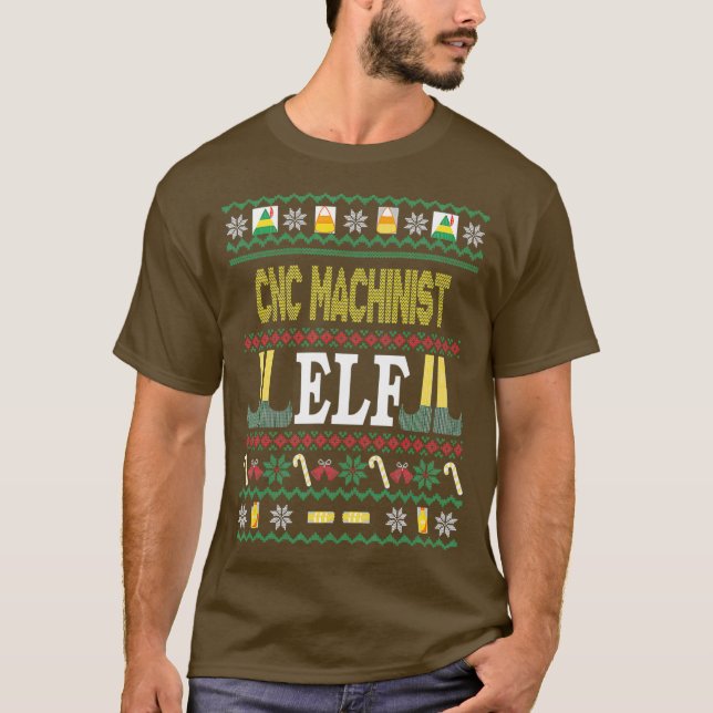 CNC Machinist Elf Funny julgåva T Shirt (Framsida)