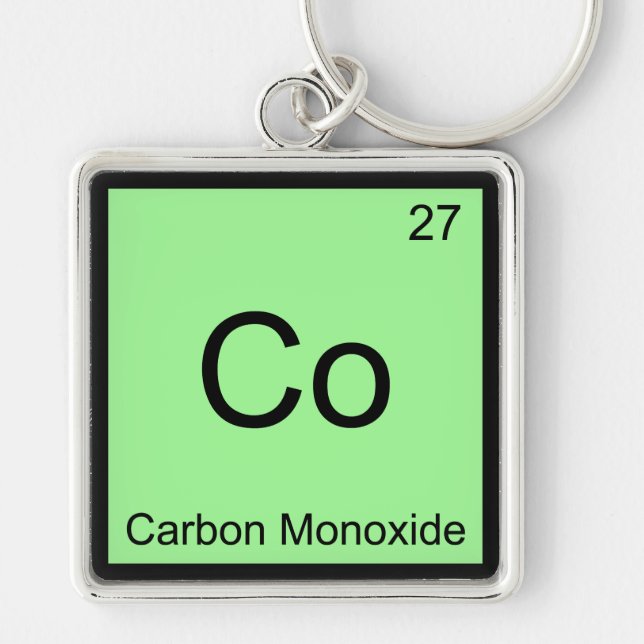 Co - Kolmonoxid Kemiskt Elementsymbol Tröja Fyrkantig Silverfärgad Nyckelring (Framsidan)