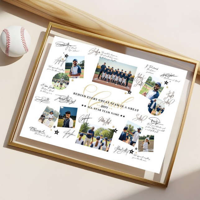 Coach Appreciation Photo Collage Team Signature Poster (Coach Appreciation Photo Collage Team Signature Poster)