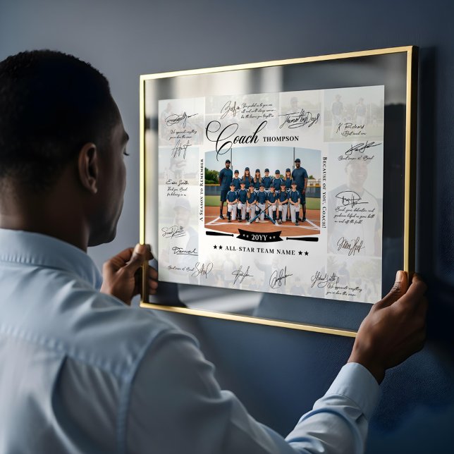 Coach Appreciation Photo Collage Team Signature Poster (Coach Appreciation Photo Collage Team Signature Poster)