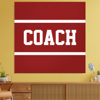 COACH Athletic White Text Stripes On Deep Red Canvastryck