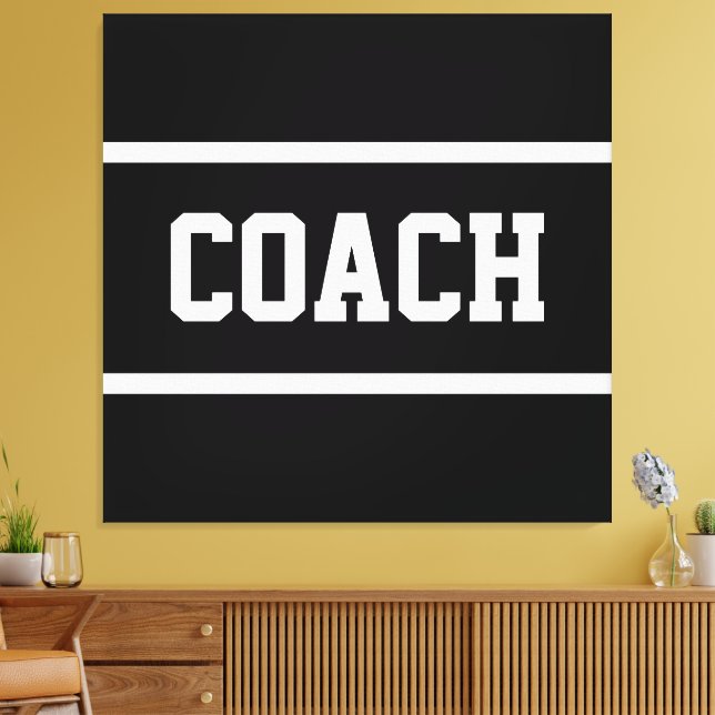 COACH Atletisk Vit Textränder På Modern Svart Canvastryck (Insitu (Vardagsrum))