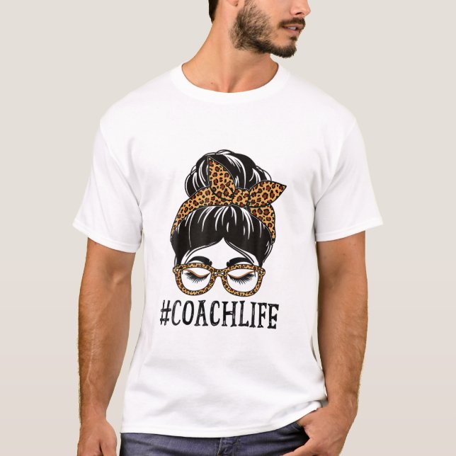 Coach Leopard Messy Bun Women Back to school T Shirt (Framsida)