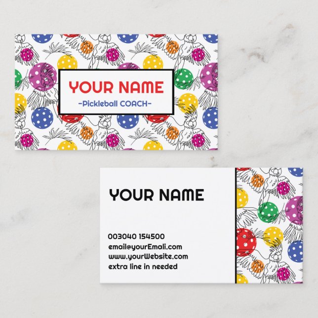 Coach Pickleball parrots och pickebollar Visitkort (Fram/baksida)