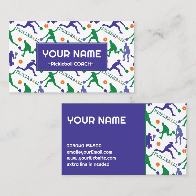 Coach Pickleball silhouettes på vita Visitkort (Fram/baksida)