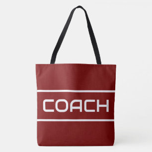 COACH Sporty Fun Vit Text Randig På Vintage Röd Tygkasse