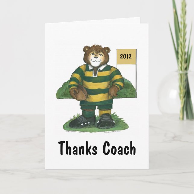 Coach - tack för ditt kort, Rugby Bear i Grönt och Kort (Framsida)