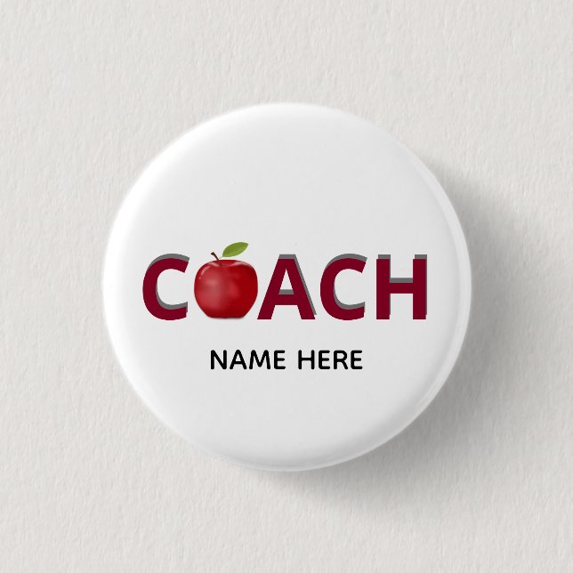 Coach-text i vinröd färg med röd äpple knapp (Framsida)