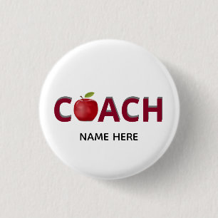 Coach-text i vinrött med röd äpple knapp