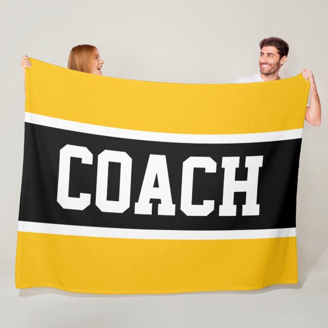COACH Yellow Orange Black White Athletic Stripes Fleecefilt (På plats)