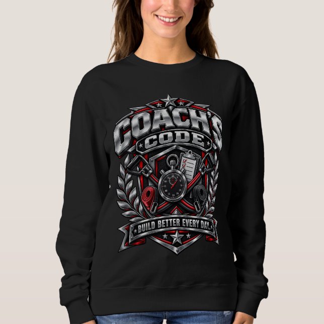 Coach's Code Metallisk Fitness-emblem Logodesign T Shirt (Framsida)