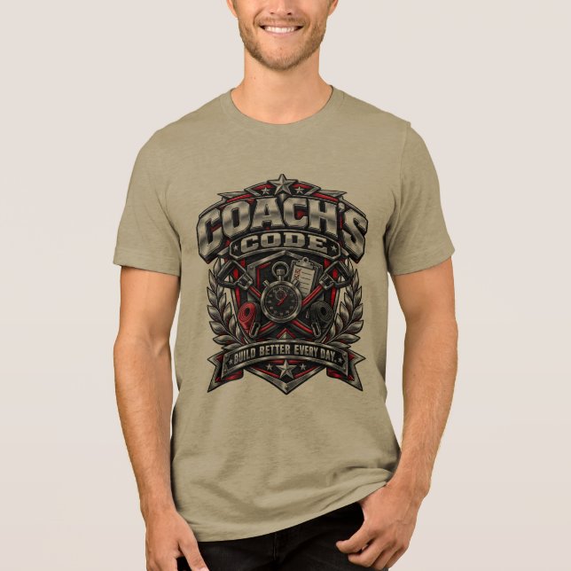 Coach's Code Metallisk Fitness-emblem Logodesign T Shirt (Framsida)