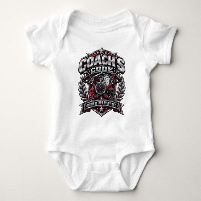 Coach's Code Metallisk Fitness-emblem Logodesign T Shirt (Framsida)