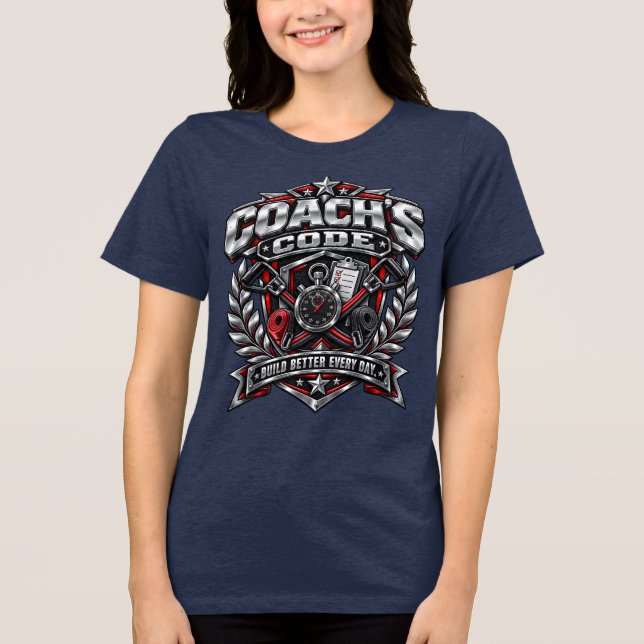 Coach's Code Metallisk Fitness-emblem Logodesign T Shirt (Framsida)