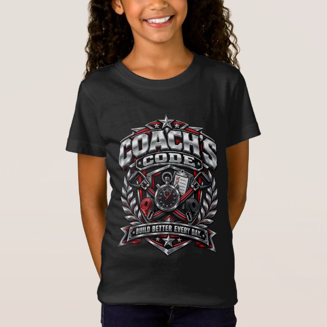 Coach's Code Metallisk Fitness Emblem Logotyp Desi T Shirt (Framsida)