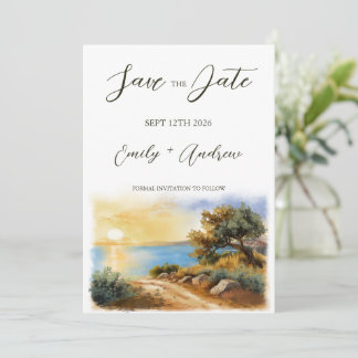 Coast Watercolor Sunset Mediterranean Half Wedding Spara Datumet