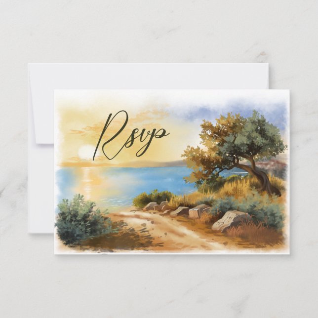 Coast Watercolor Sunset Mediterranean QR code OSA Kort (Framsida)