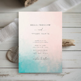 Coastal Abstract Coral Blue Ocean Elegant Wedding Inbjudningar