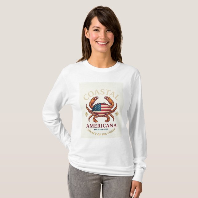 Coastal Americana Krabb Långärmad T Shirt (Hel framsida)