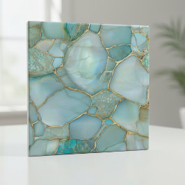 Coastal Aqua Agate Gold Mosaic Kakelplatta