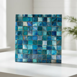 Coastal Aqua Blue Glass Mosaic Kakelplatta