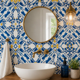 Coastal Arabesque Blue Botanical Mosaic Elegant  Kakelplatta