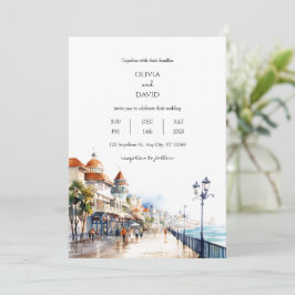 Coastal Beach Boardwaltown City Scene bröllop Inbjudningar