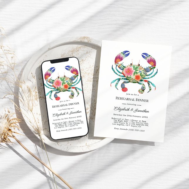 Coastal Beach Floral Nautical Rehearsal Dinner Inbjudningar (Coastal Beach Floral Nautical Rehearsal Dinner Invitation)