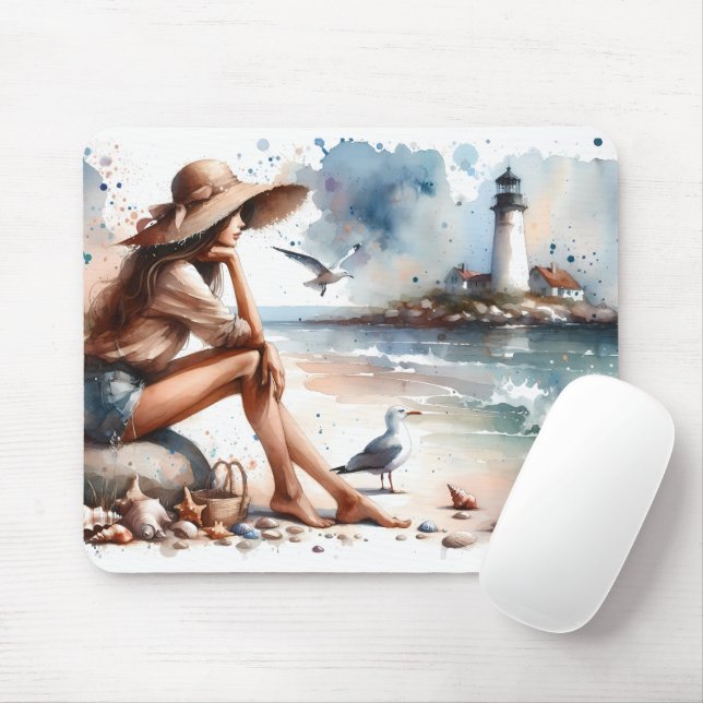 Coastal Beach Girl & Lighthouse Musmatta (Med mus)