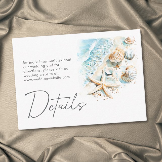 Coastal Beach Modern Watercolor Wedding Details Tilläggskort (Coastal Beach Modern Watercolor Wedding Details Enclosure Card)