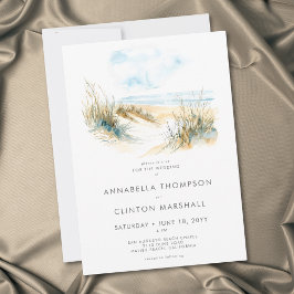 Coastal Beach Modern Watercolor Wedding Inbjudningar