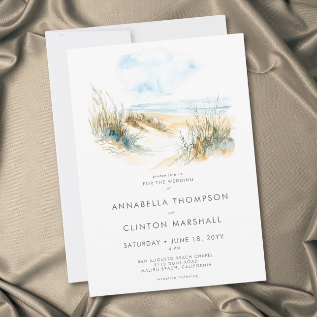 Coastal Beach Modern Watercolor Wedding Inbjudningar (Coastal On the Beach Modern Watercolor Wedding Invitation)