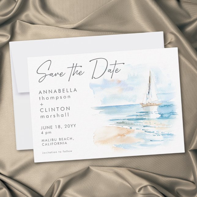 Coastal Beach Modern Watercolor Wedding Spara Datumet (Coastal Beach Modern Watercolor Wedding Save The Date)