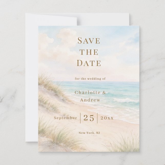 Coastal beach modern wedding Save the Date card (Framsida)