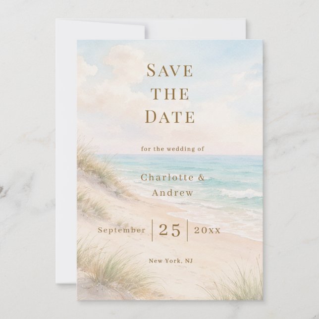 Coastal beach modern wedding spara datumet (Framsida)
