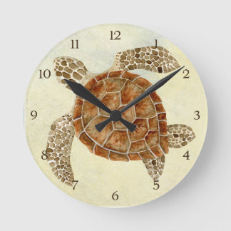 Coastal Beach Ocean Seashore Collage Sea Turtle Rund Klocka