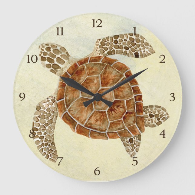 Coastal Beach Ocean Seashore Collage Sea Turtle Stor Klocka (Framsida)