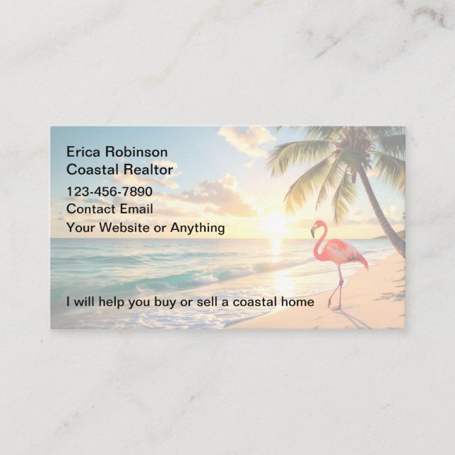 Coastal Beach Realtor Theme Business Cards Visitkort (Framsida)