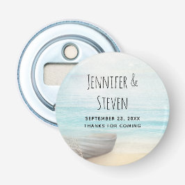 Coastal Beach Scene med träfribåt Bröllop Flasköppnare