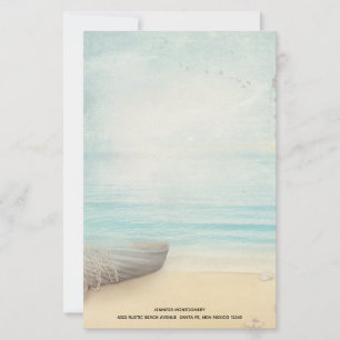Coastal Beach Scene med trärullbåt Brevpapper