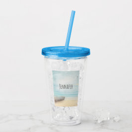 Coastal Beach Scene med trärullbåt Take Away Mugg