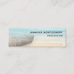 Coastal Beach Scene med Wood Rowboat Mini Busines Visitkort