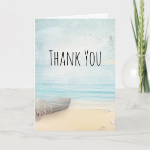 Coastal Beach Scene med Wood Rowboat-Tack Kort