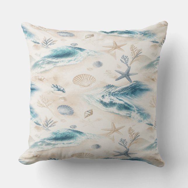 Coastal Beach Seashells Pillow Kudde (Framsida)