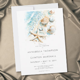 Coastal Beach Shell Modern Watercolor Wedding Inbjudningar
