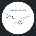Coastal Beach Summer Vacation Wedding Engagement Runt Klistermärke<br><div class="desc">Classy minimalistic seagull art for a Coastal Beach Summer Vacation Wedding or Engagement</div>