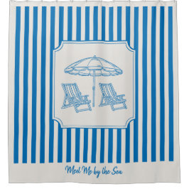 Coastal Beach Vibes Blue Stripes Shower Curtain