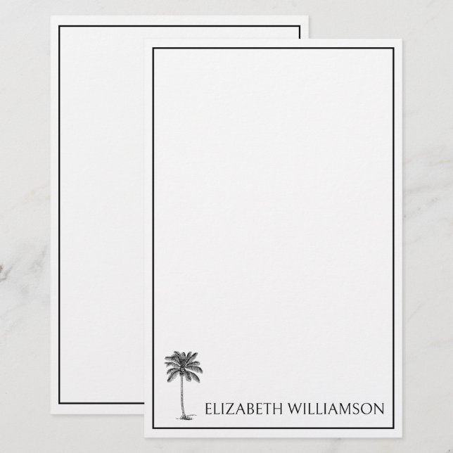 Coastal Black Palmetto Palm Tree Personalized Brevpapper (Fram/baksida)